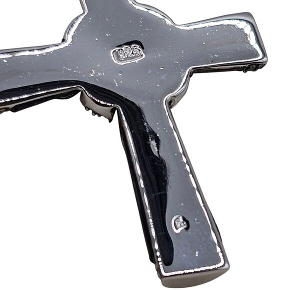 VTG Necklace Pendant Black Silver Onyx Marcasite Cross Religious Faith Gothic - Picture 13 of 14